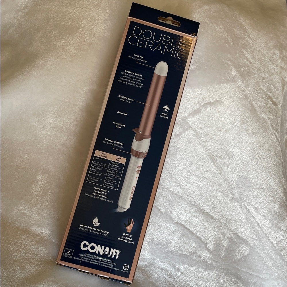 Conair Double Ceramic 1-Inch Curling Wand - Rose Gold New In Box
